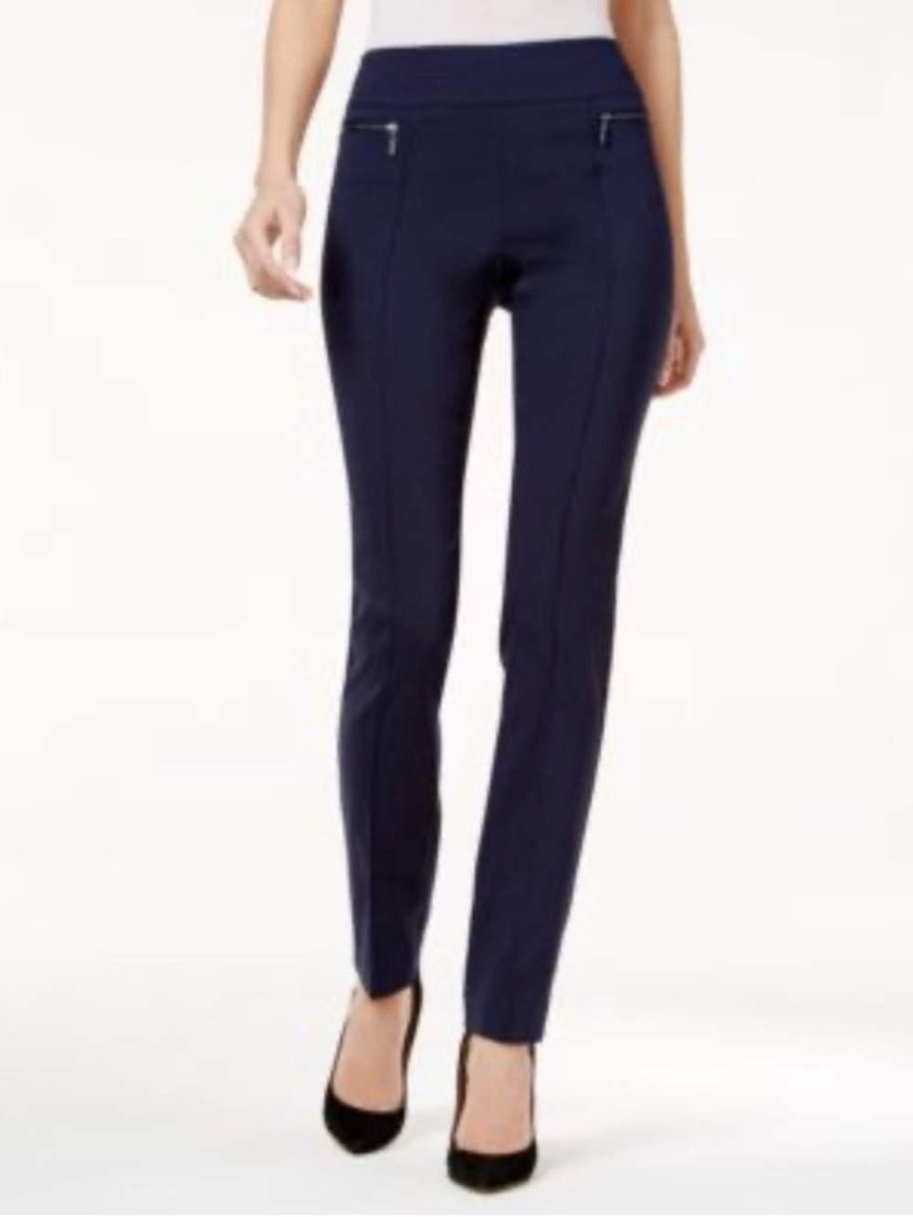 Style & Co. Navy Ponte Slim Ankle Pants with Zip Accents